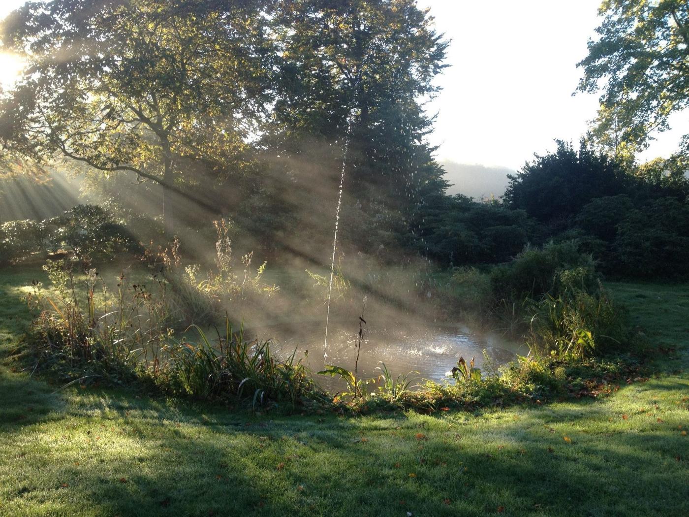 Springvattnet i Övedsklosters park i morgonljus